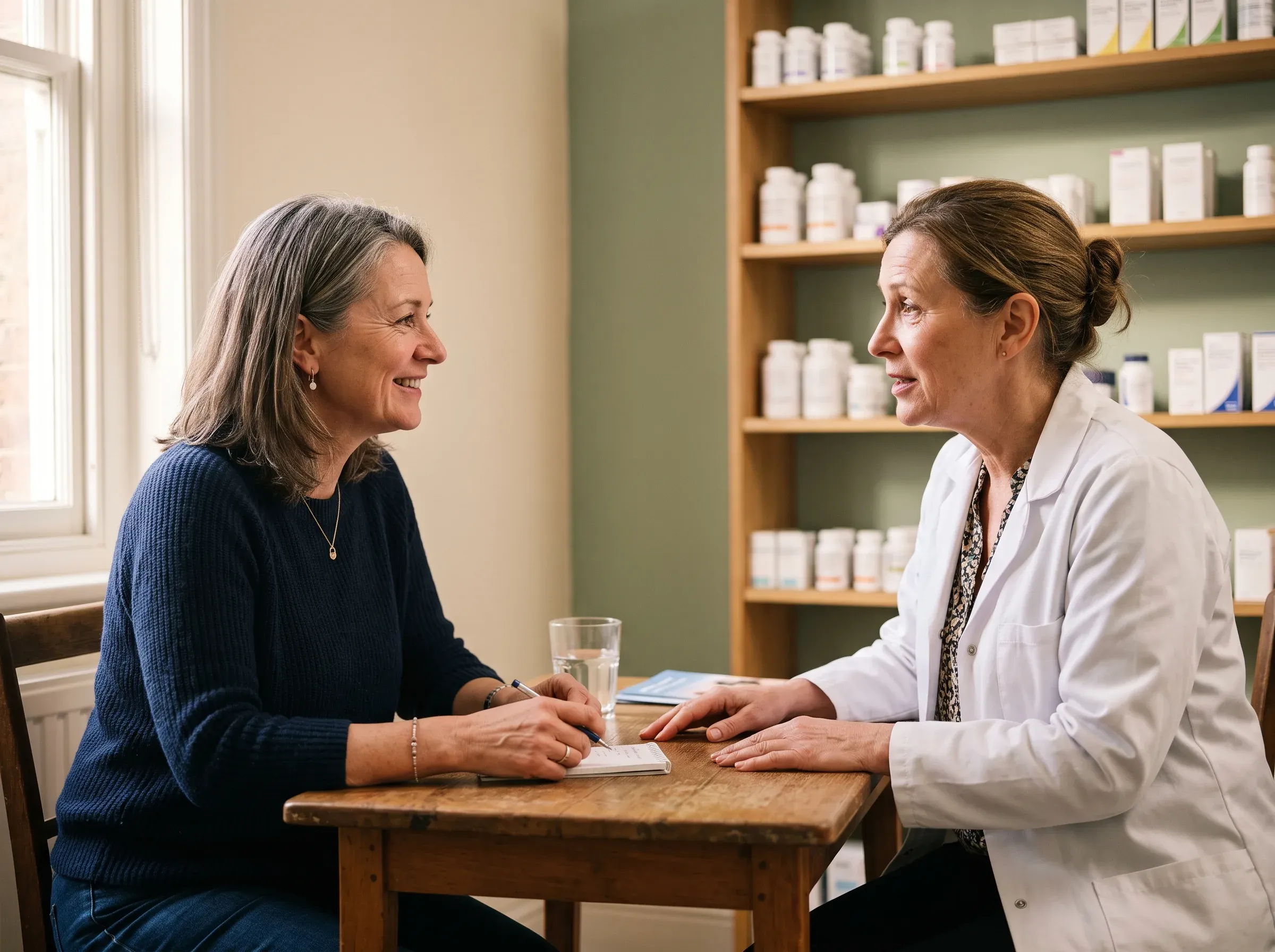 Consultation discrète sur la santé du périnée avec l'équipe d'une pharmacie partenaire