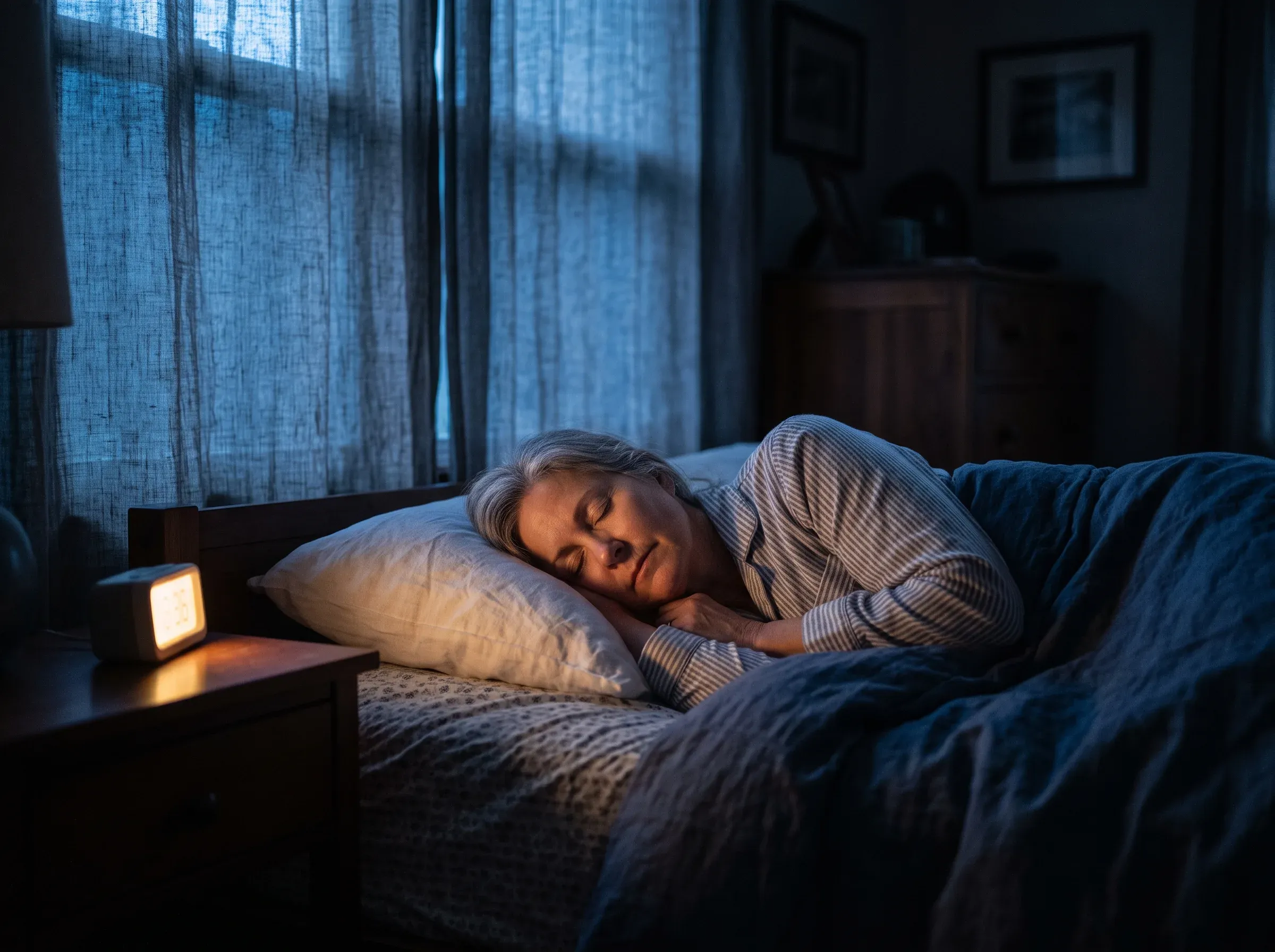 Woman sleeping peacefully through the night without waking to urinate